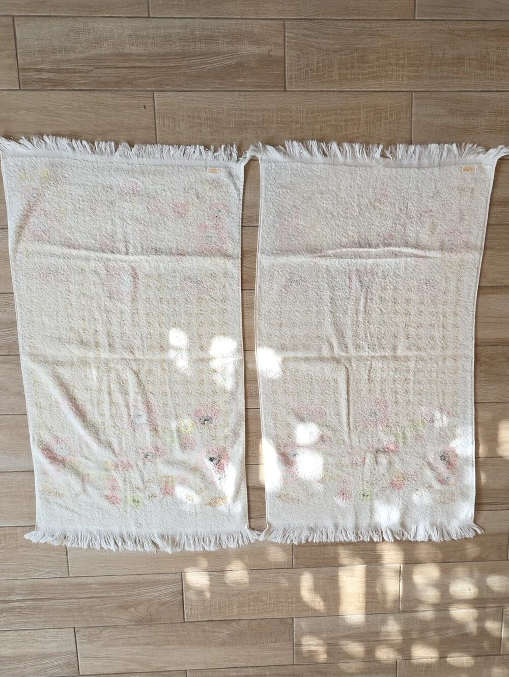 Vintage 70s Cone Mills Floral Towel Set 2 Fringe Orange Poppies Gingham USA